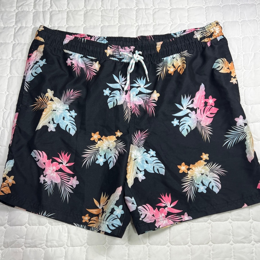 Swim Shorts Mens XL Black Lined Floral Surf Beach Preppy Summer Beach Trunks
